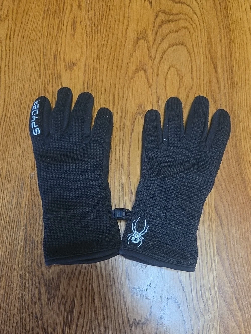 Spyder Black Knit Gloves with White Spider Accent Fits 6-6.5 Inches